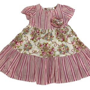 Baby Lulu Girls 2T French Rose Print Striped Toddler Dress 280-114